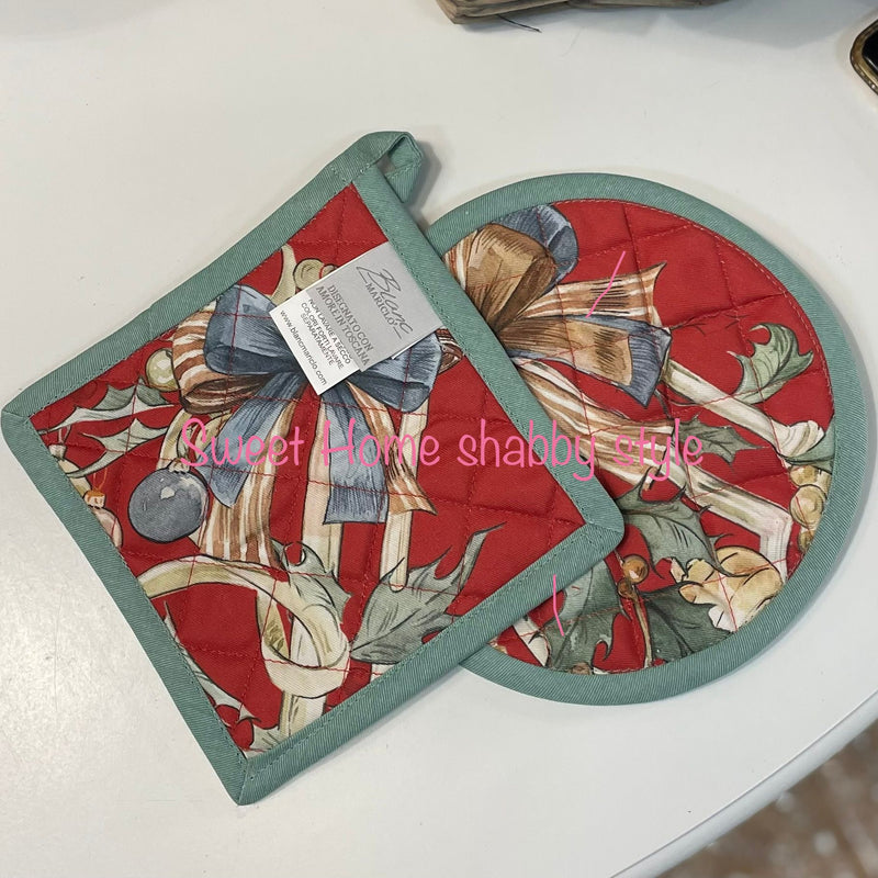 BLANC MARICLÒ Set 2 Presine Double-face in Cotone con Fiocchi " INTRECCI DI SOGNO "