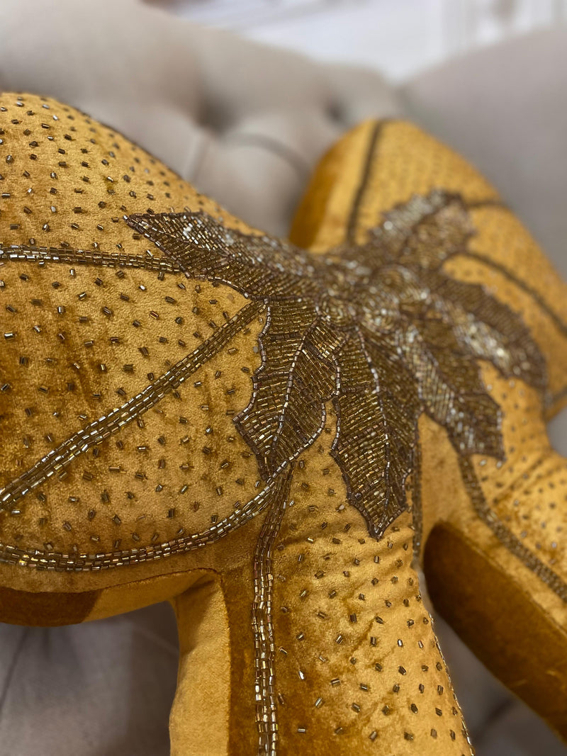 BLANC MARICLÒ Cuscino Fiocco Dorato Grande con Applicazione di Perline