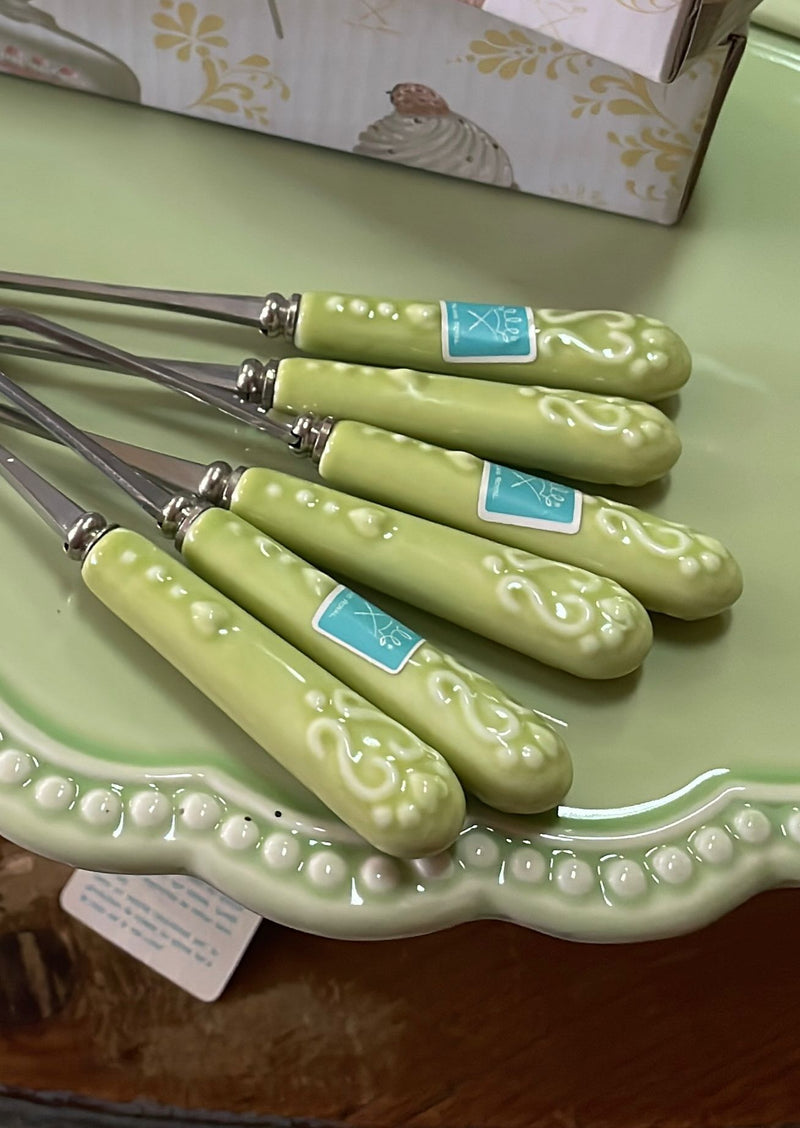 PALAIS ROYAL Set 12 Forchettine con Cuore Verdi in Ceramica