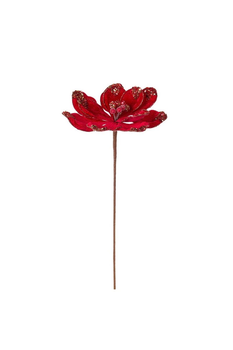 NUVOLE DI STOFFA Fiore Artificiale Rosso con Glitter D 24 cm