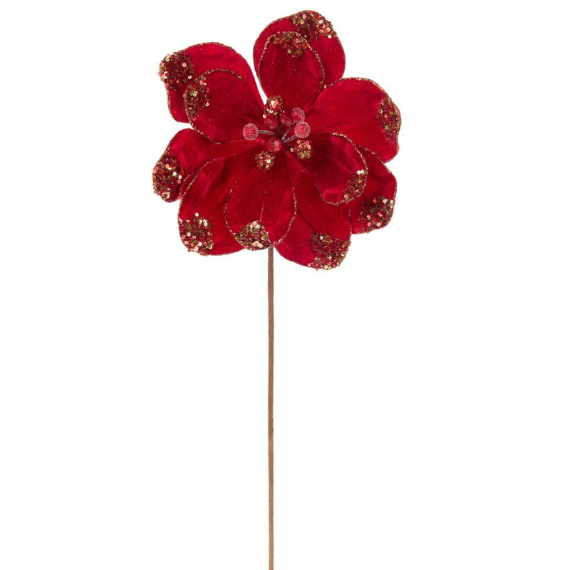 NUVOLE DI STOFFA Fiore Artificiale Rosso con Glitter D 24 cm