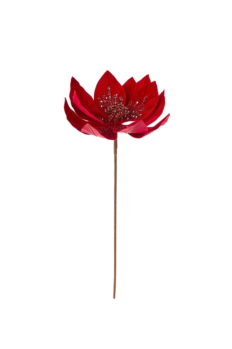 NUVOLE DI STOFFA Fiore Artificiale Rosso con Glitter D 29 cm