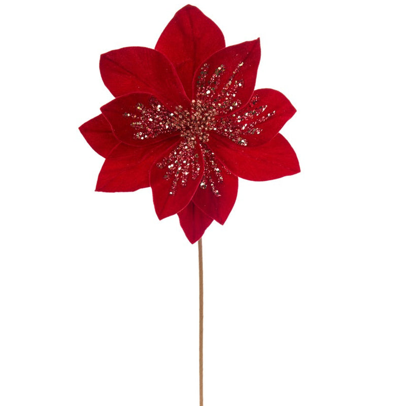 NUVOLE DI STOFFA Fiore Artificiale Rosso con Glitter D 29 cm