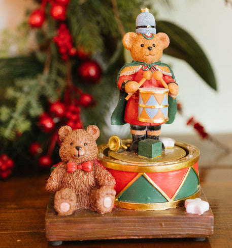 NUVOLE DI STOFFA Carillon Tamburo con Orso Soldatino e Led " BEAR WONDERLAND "