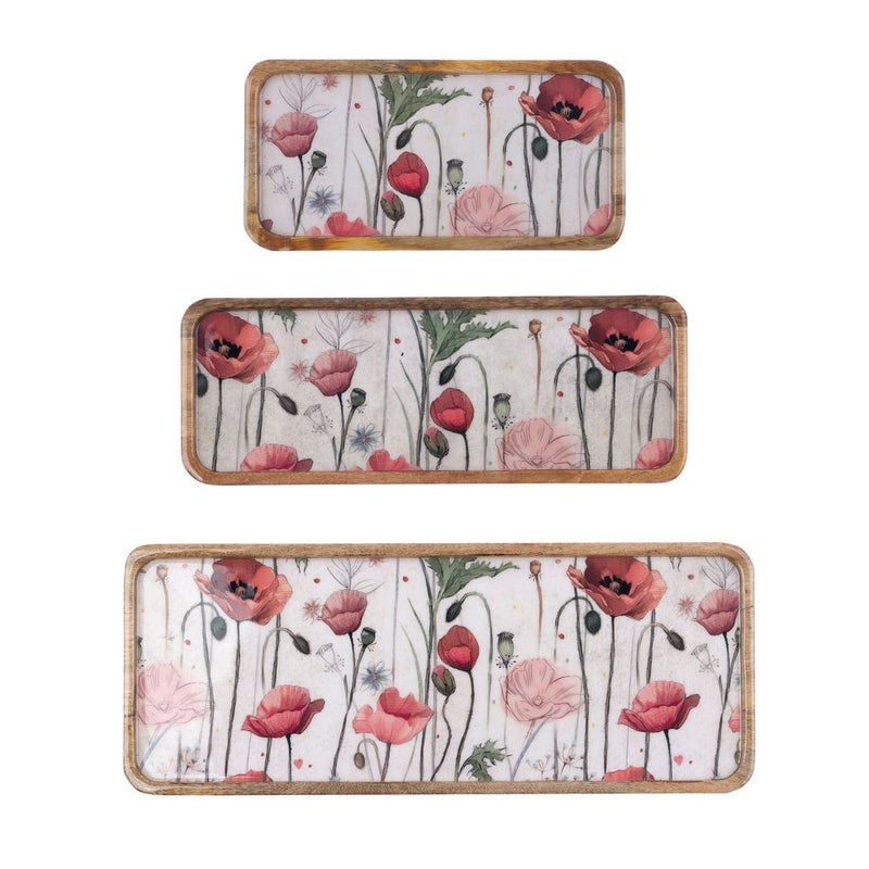 BLANC MARICLÒ Set da 3 Vassoi Rettangolari con Stampa Floreale " COQUELICOT "