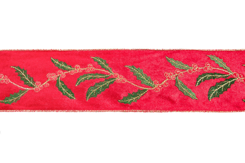 NUVOLE DI STOFFA Nastro Natalizio Rosso Con Agrifoglio 5 M