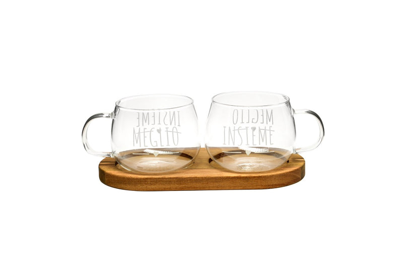 NUVOLE DI STOFFA Set/2 Tazze in Vetro Borosilicato con Scritta
