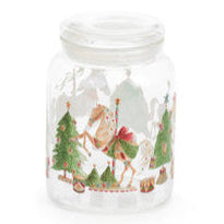 NUVOLE DI STOFFA Barattolo Piccolo Natalizio in Vetro Boro "LA GIOSTRA DI AMELIE" con Cavalli e Fiocchi