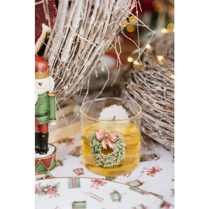 NUVOLE DI STOFFA Set 6 Bicchieri Assortiti Natalizi in Vetro Boro con Ghirlande " STORIA DI NATALE "
