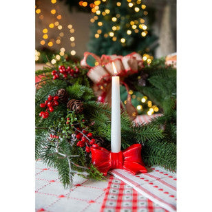 BLANC MARICLÒ Portacandela Fiocco Rosso in Ceramica "CANDY CANE"