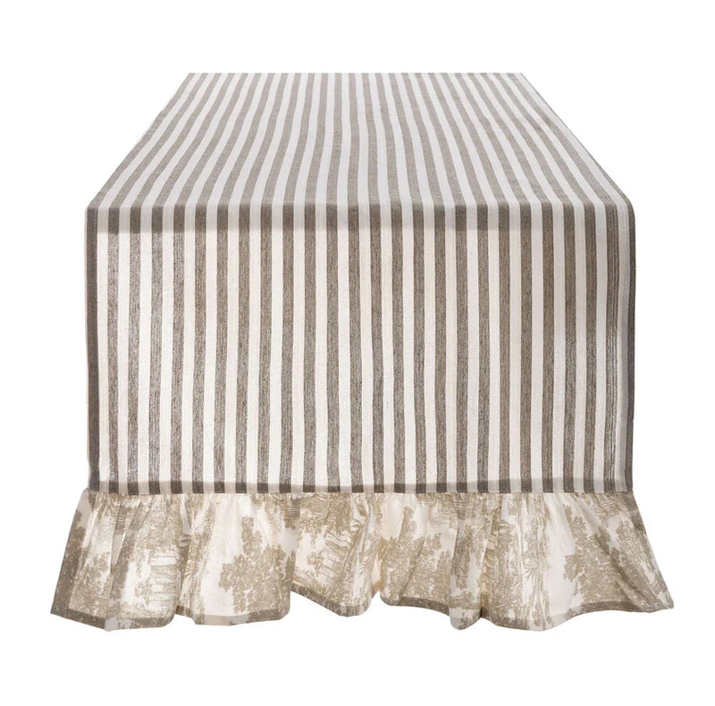 Runner Toile de Jouy con Rouches – Blanc Mariclò | Misto Cotone Beige Avorio