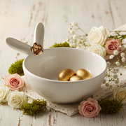 Ambientazione Shabby Chic – Ciotola Coniglio con 3 ovetti dorati