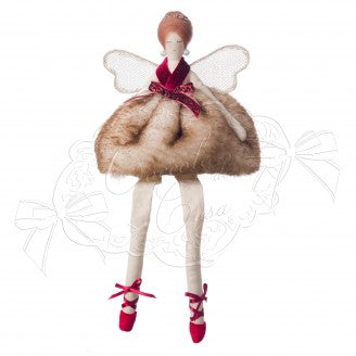 COCCOLE DI CASA Bambola Ballerina Seduta "SOFIA" in Tessuto Bordeaux