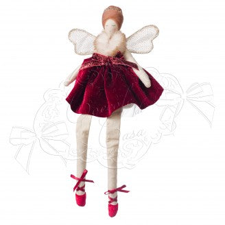 COCCOLE DI CASA Bambola Ballerina Seduta "SOFIA" in Tessuto Bordeaux