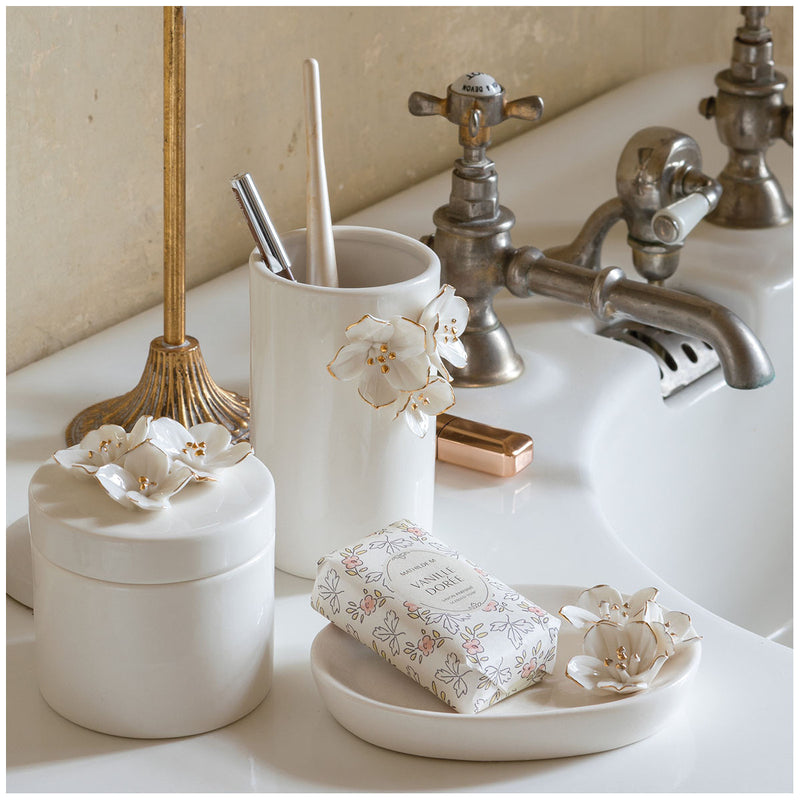 MATHILDE M. Barattolo "Amour de Fleurs" in Ceramica con Fiori in Rilievo