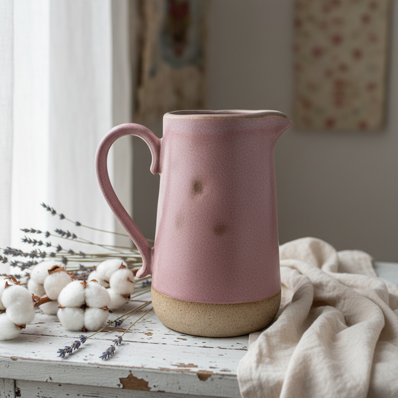 Brocca ceramica artigianale rosa opaca shabby chic
