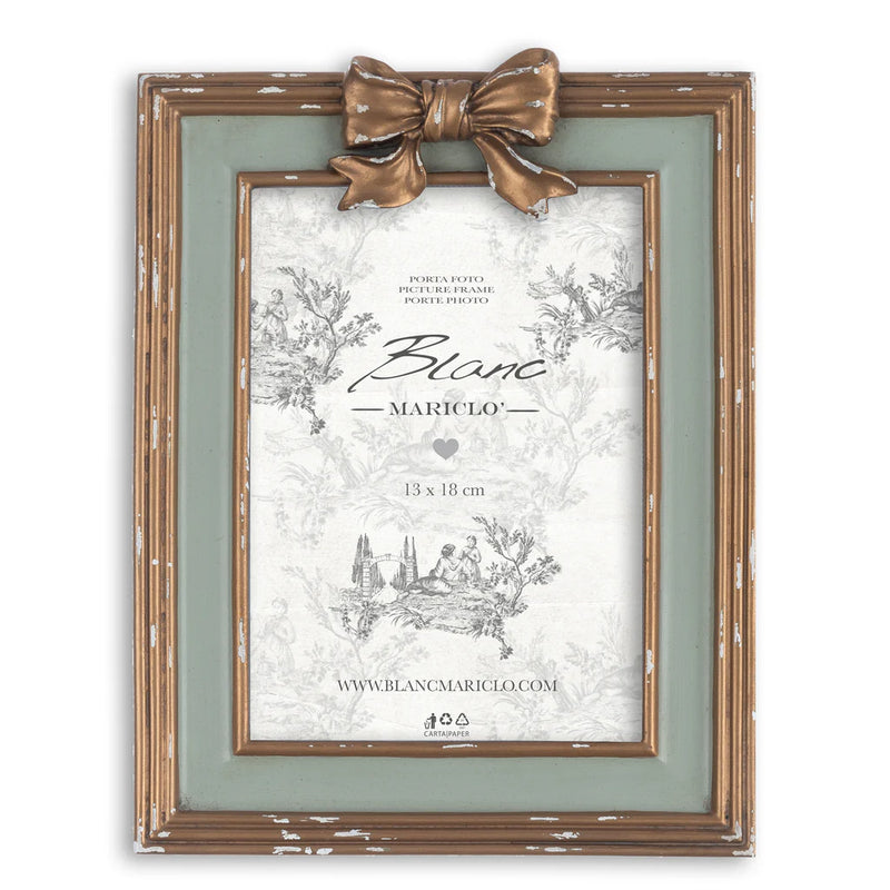 BLANC MARICLÒ Portafoto Anticato con Fiocco " AMOR ET MEMORIA "