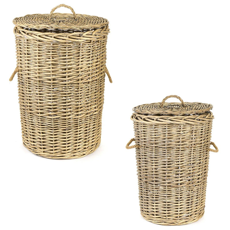 NUVOLE DI STOFFA Cesto Rotondo in Legno Effetto Vimini con Coperchio e Manici