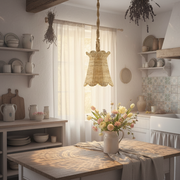 Lampadario Intrecci di Sogno in rattan con cavo juta in cucina provenzale shabby chic
Blanc Mariclò – Sweet Home Shabby Style
Ambientazione, vista d'insieme