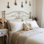 Cuscino fiocco seta nocciola camera shabby chic