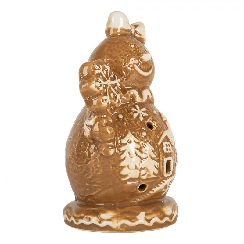 CLAYRE & EEF Pupazzo di Neve con Fiocco Marrone in Ceramica