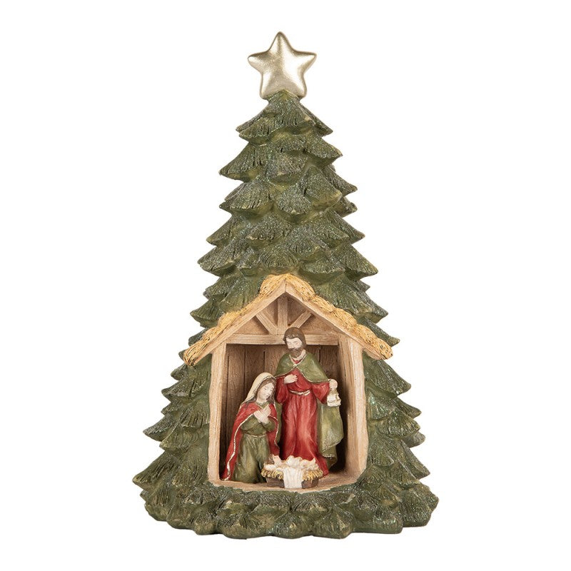 CLAYRE & EEF Albero di Natale con Sacra Famiglia e Led in Resina Verde