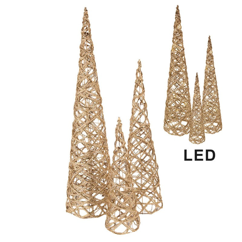 CLAYRE & EEF Set 3 Albero Natalizio Dorato in Metallo con Led