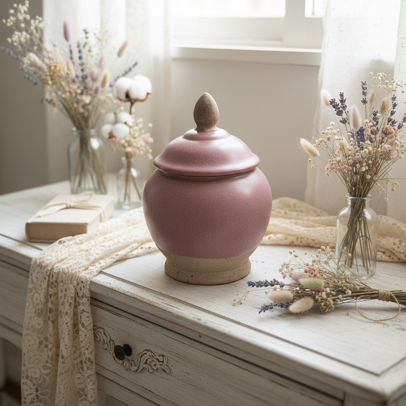 CLAYRE & EEF Vaso con Coperchio in Ceramica Rosa Antico