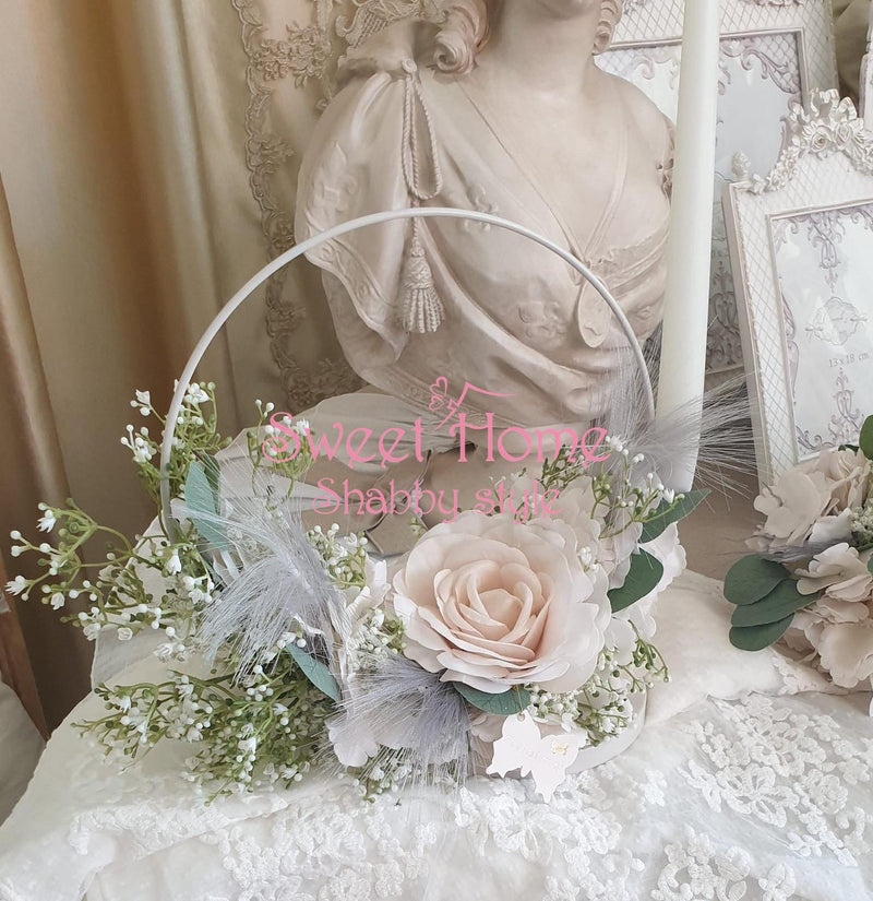 FIORI DI LENA Porta Candela a Cerchio con Fiori e Pampas