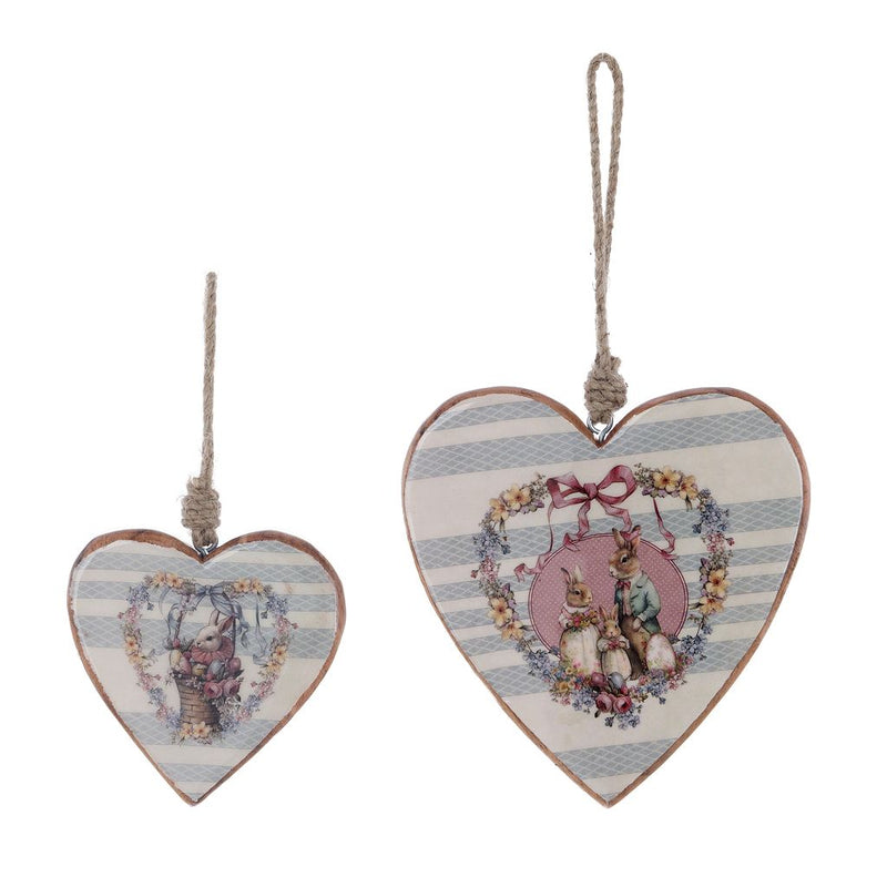 BLANC MARICLÒ Set/2  Cuori in Legno " JOYEUSES PÂQUES "