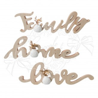 COCCOLE DI CASA Scritta in Legno Home/ Family/ Love con Vasetto