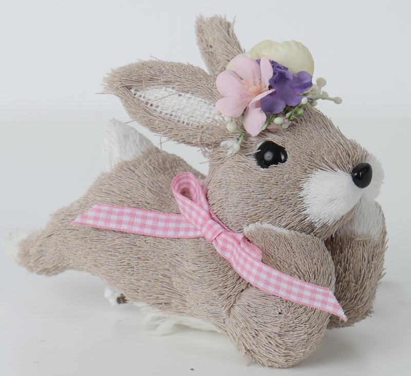 FIORI DI LENA Coniglietto in Paglia con Fiocco e Fiori