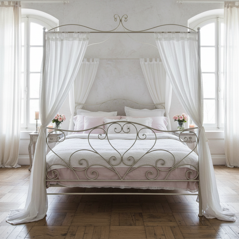 BLANC MARICLÒ Letto Matrimoniale con Baldacchino in Ferro Battuto "CLIO COLLECTION"