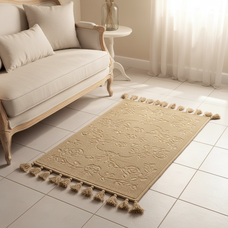 NUVOLE DI STOFFA Tappeto in Cotone Beige con Nappe