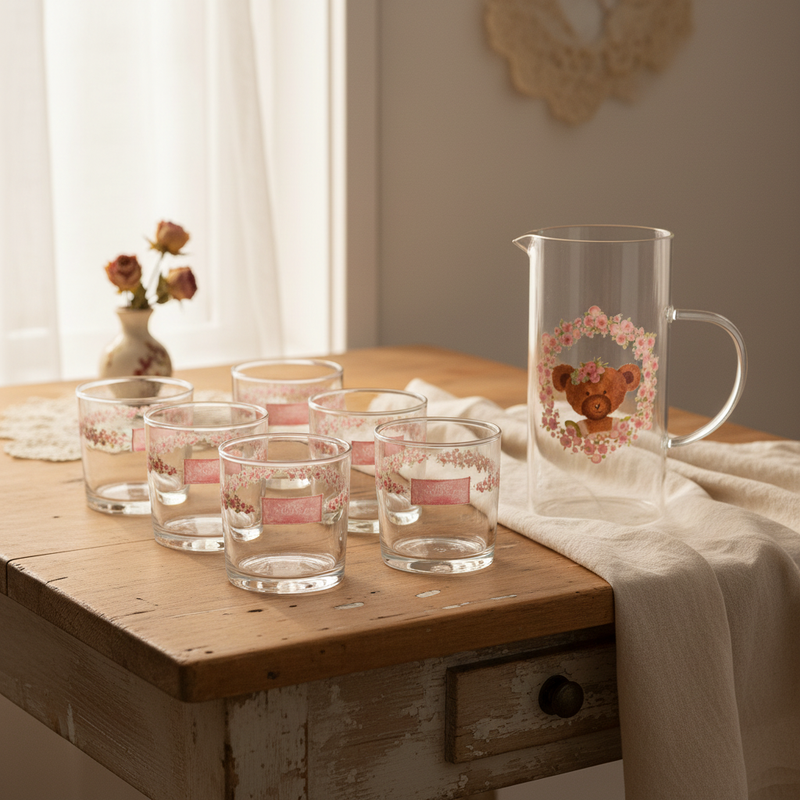 Servizio 6 Bicchieri in Vetro Insegna Sweet Bear Shabby Chic – Nuvole di Stoffa