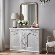 Credenza buffet Elisir D'Amore in legno di mango bianco decapé con intagli floreali barocchi
Blanc Mariclò – Sweet Home Shabby Style
Ambientazione, vista d'insieme