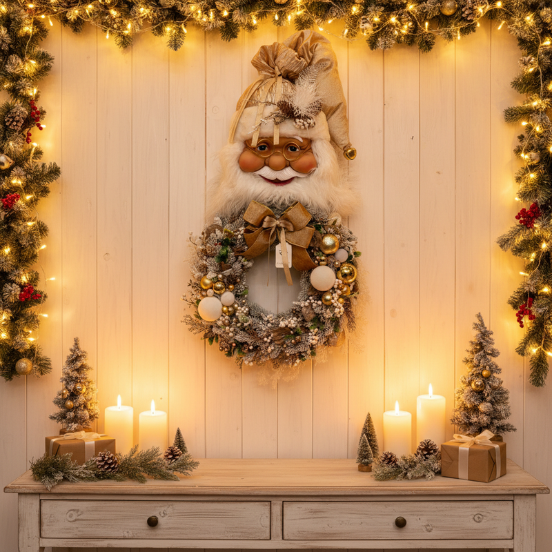 FIORI DI LENA Ghirlanda Fuoriporta Natalizia con Faccia Babbo Natale