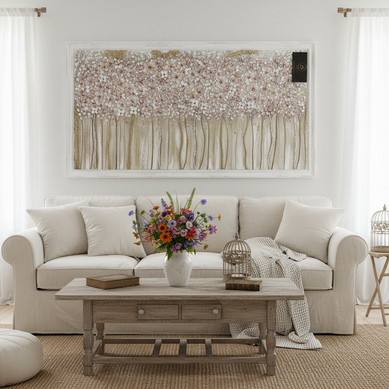 Quadro Prato Art Maiora dipinto a mano su tela con cornice legno bianco 140x80 cm Made in Italy