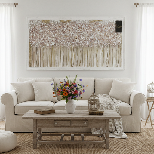 Quadro Prato Art Maiora dipinto a mano su tela con cornice legno bianco 140x80 cm Made in Italy