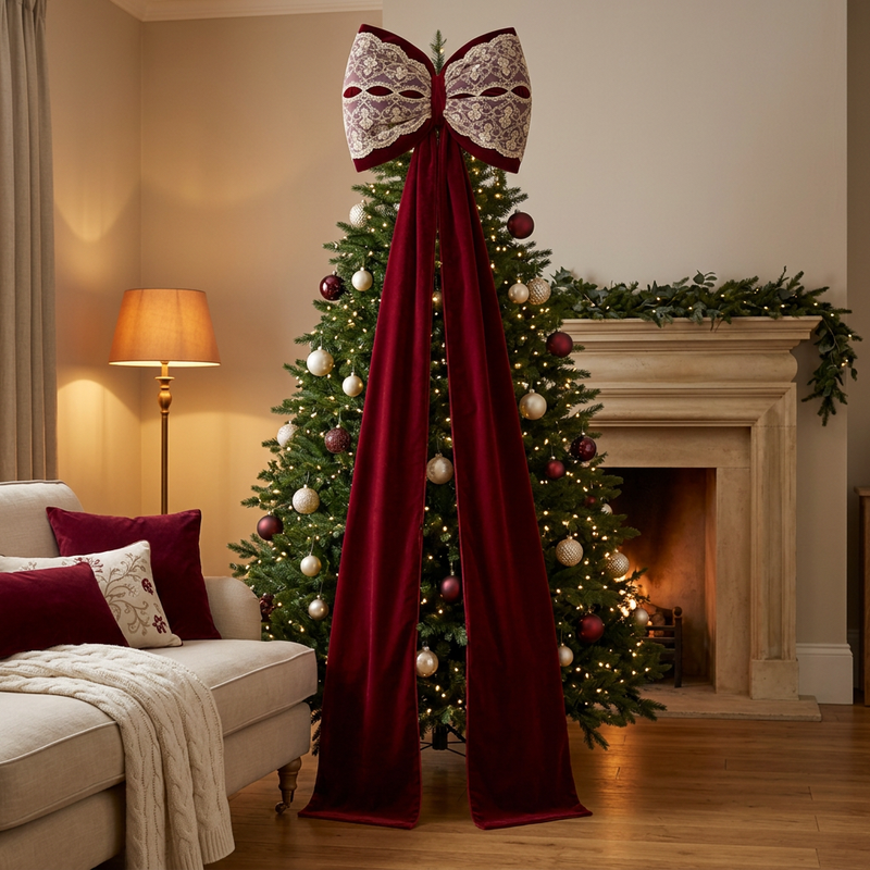 FIORI DI LENA Fiocco Bordeaux Bombato con Pizzo e Code Lunghe 230 cm