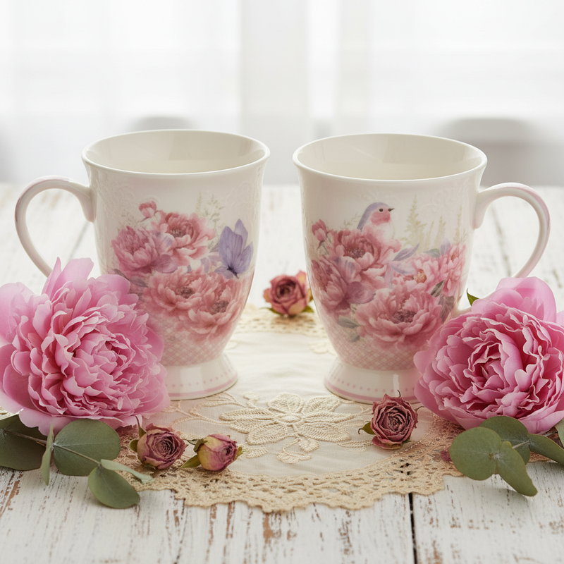 NUVOLE DI STOFFA Tazza Mug in Porcellana con Farfalla o Uccellino con Scatola "FIORIRÀ"
