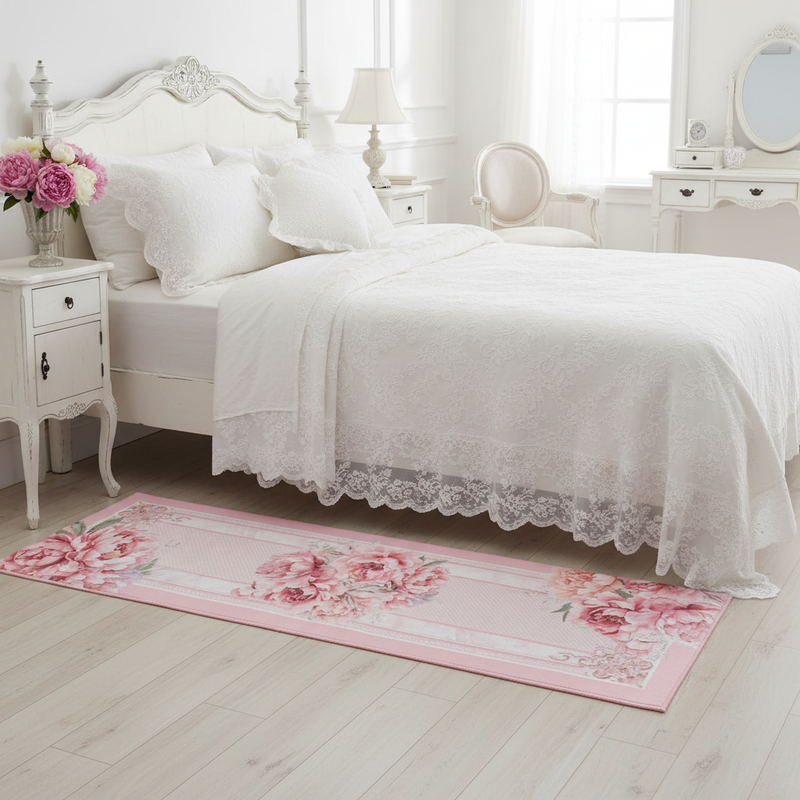 NUVOLE DI STOFFA Tappeto in Cotone con Peonie "FIORIRÀ"