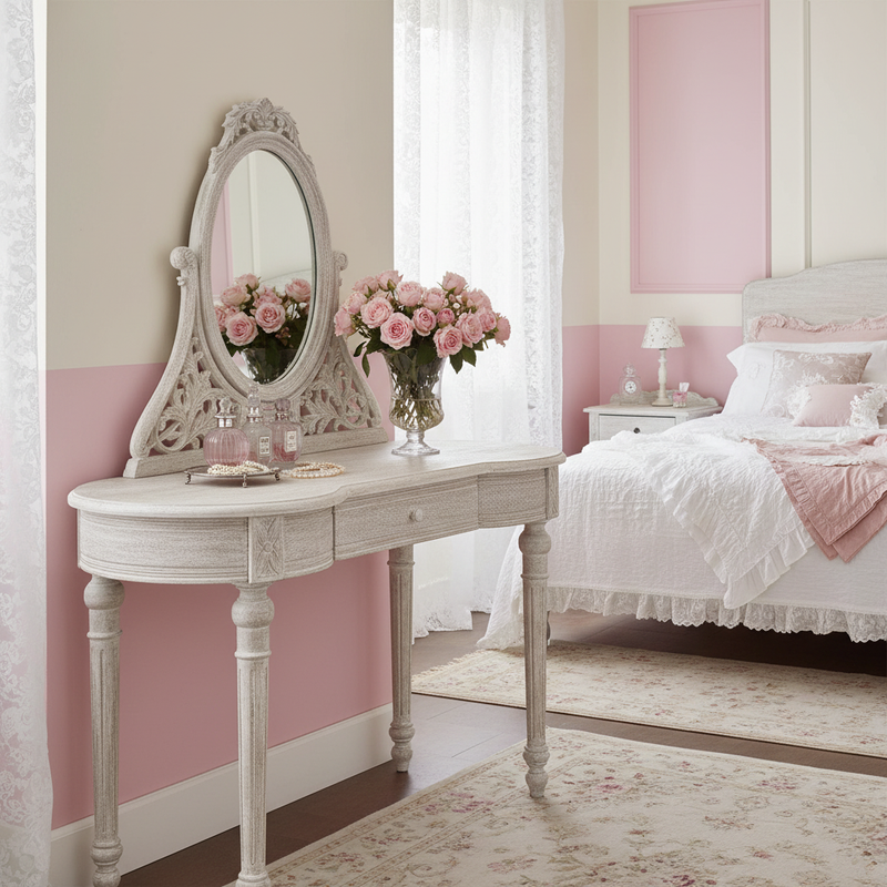 Angolo beauty shabby chic toilette con specchio Blanc Mariclò 115x140x45 cm provenzale