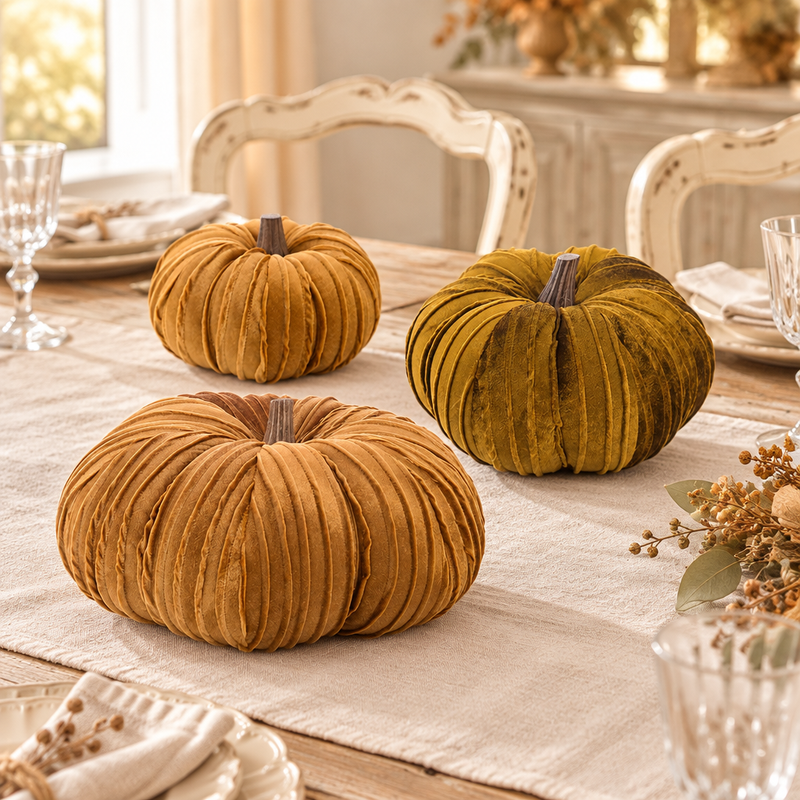 BLANC MARICLÒ Decoro Zucca Elegante in Velluto "Zucche di Sogno" tre Misure