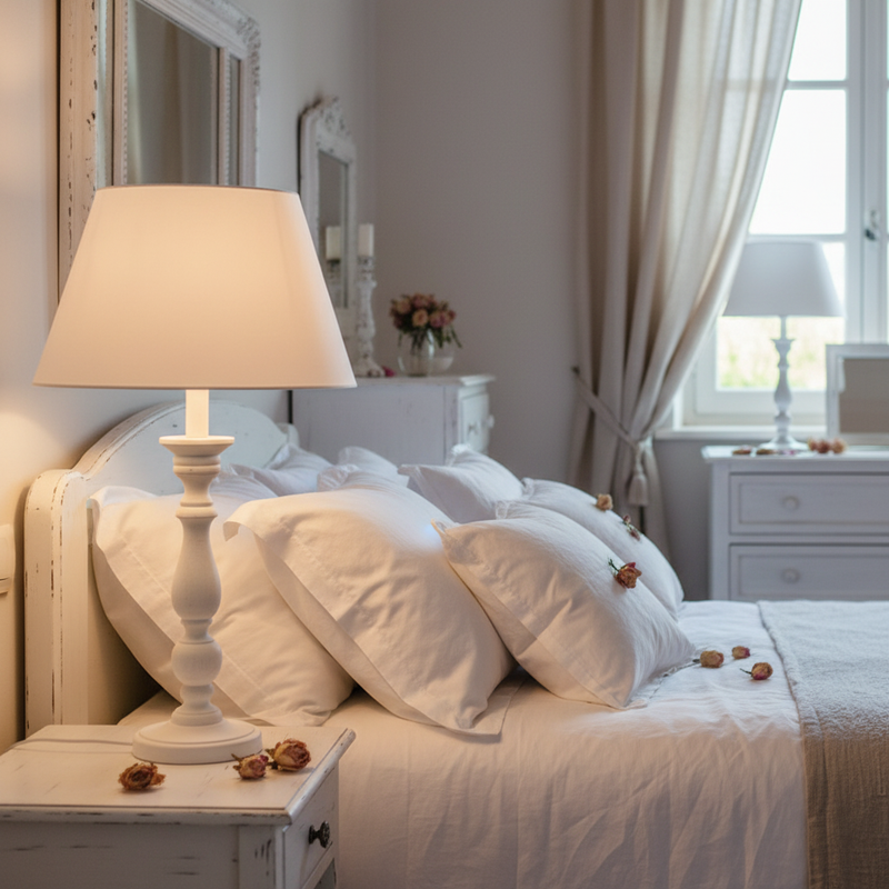 COCCOLE DI CASA Lampada in Legno con Paralume Bianco in Lino "Gaia"