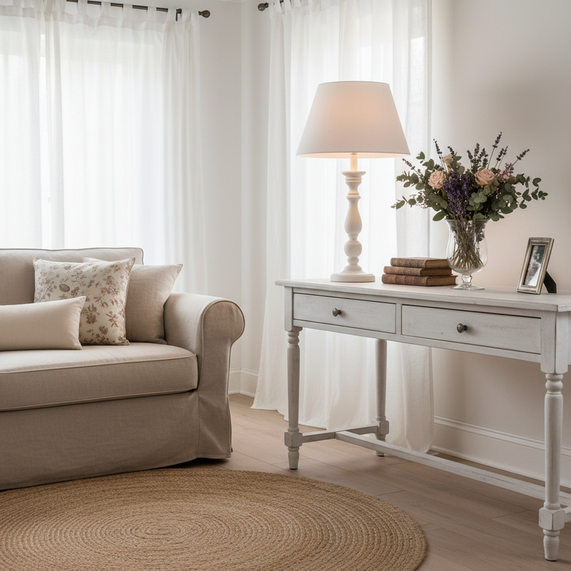 COCCOLE DI CASA Lampada in Legno con Paralume Bianco in Lino "Gaia"