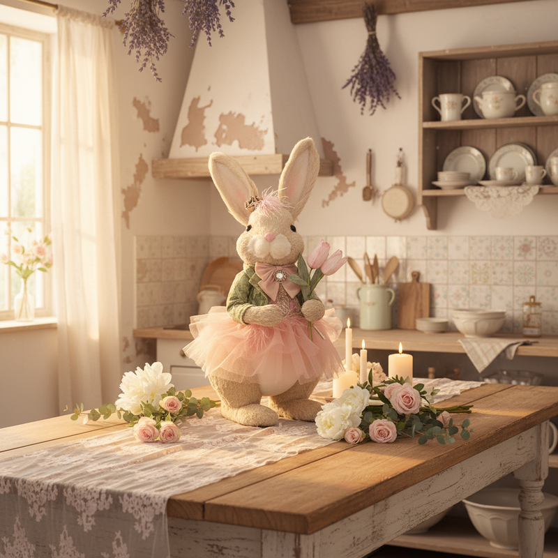 FIORI DI LENA Coniglietta con Tulipani e Applicazione Gioiello