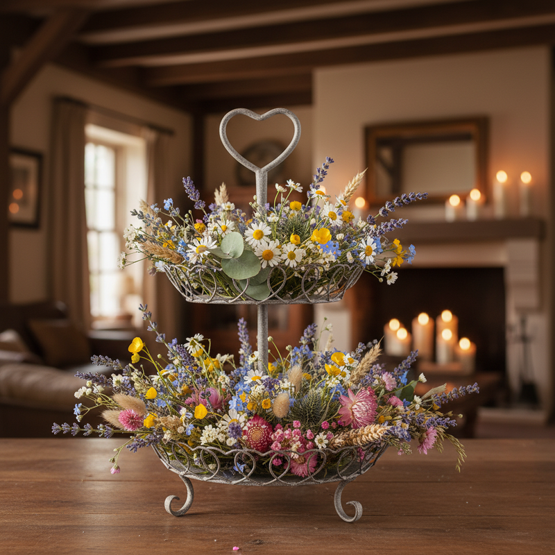 NUVOLE DI STOFFA Alzatina Centrotavola a 2 Piani in Metallo con Cuore