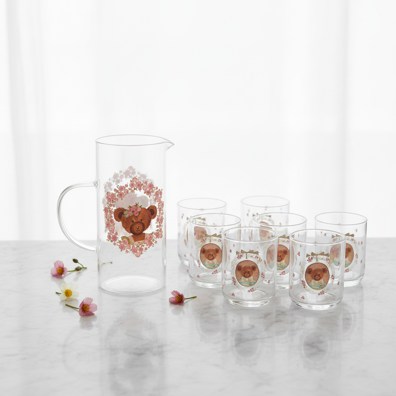 NUVOLE DI STOFFA Caraffa in Vetro Orsetto Sweet Bear Shabby Chic