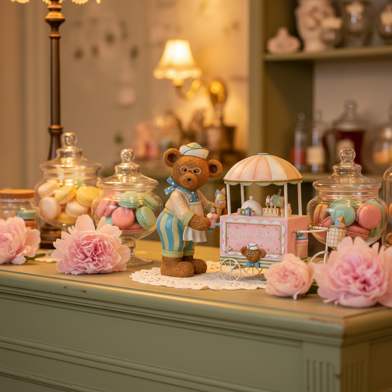 NUVOLE DI STOFFA Orsetto con Carretto dei Gelati "SWEET BEAR" Resina